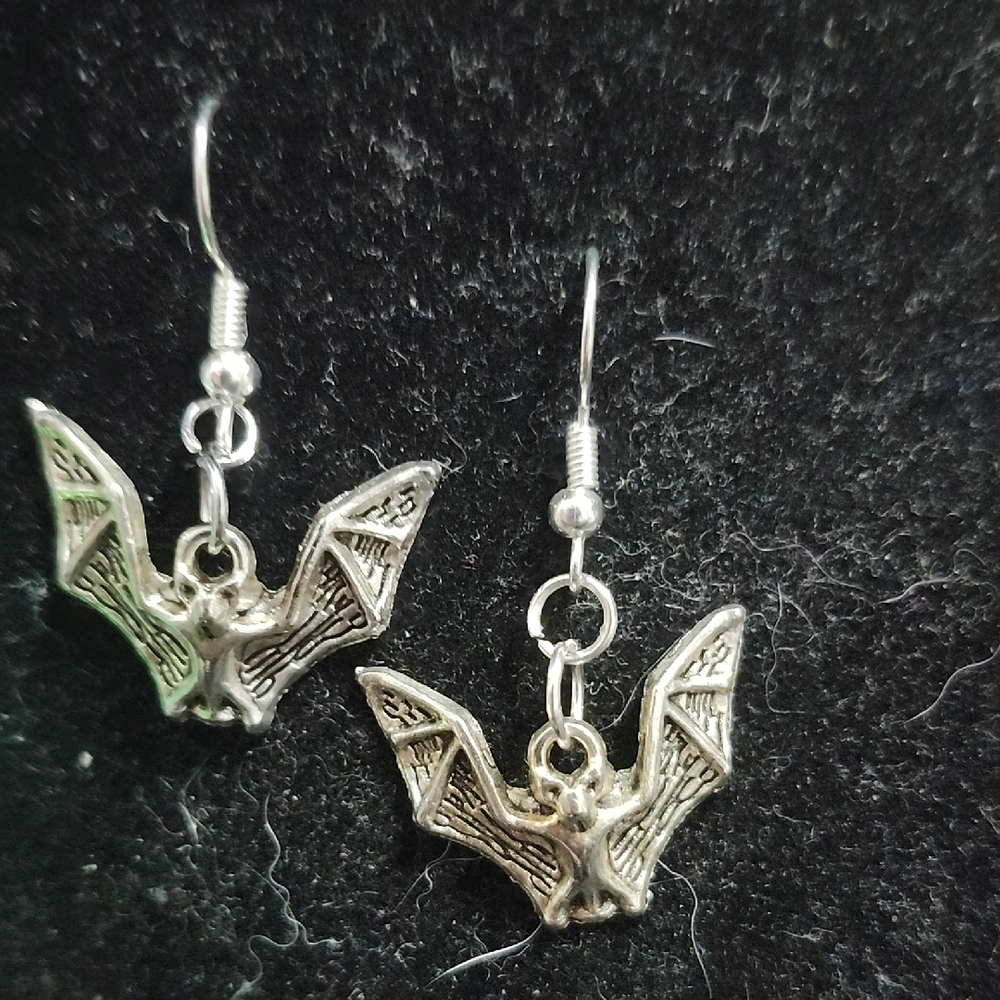 Silver Bat Earrings - Picture 3 of 5